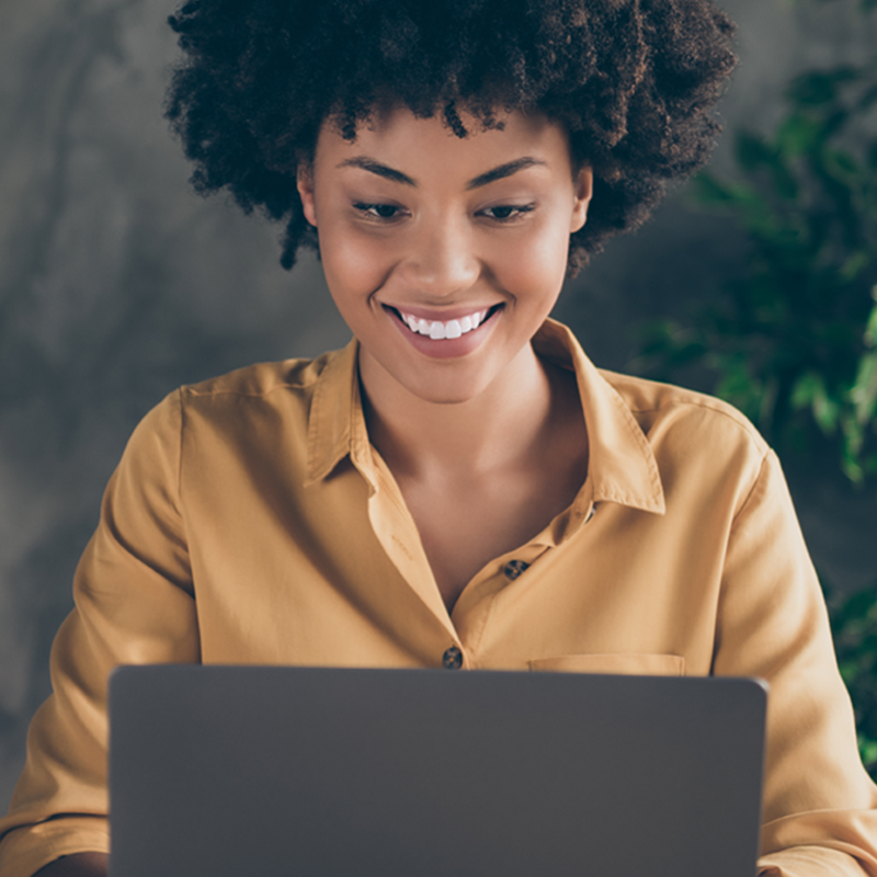 woman works at computer
