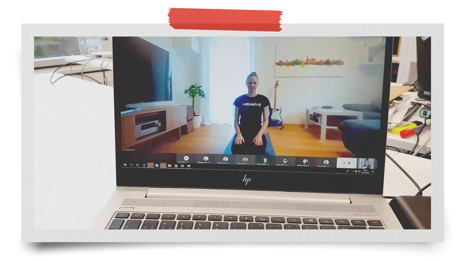 employee leading an online yoga session