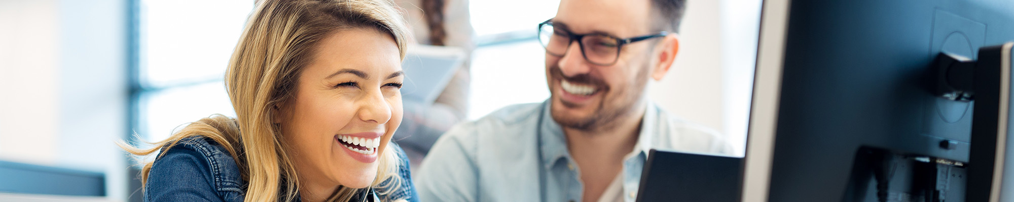 happy colleagues working