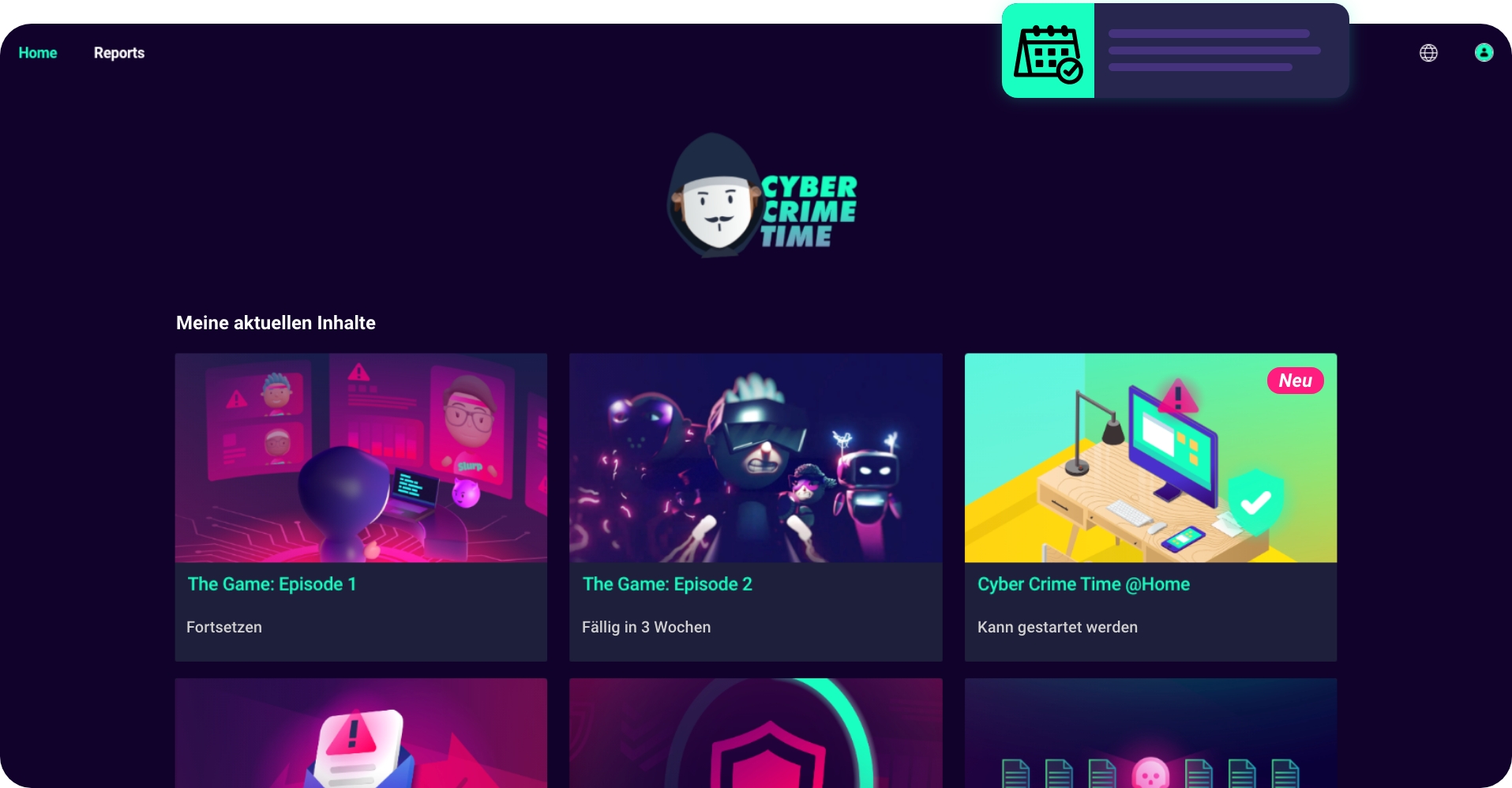 Screenshot des Cyber Crime Time Lernportals.