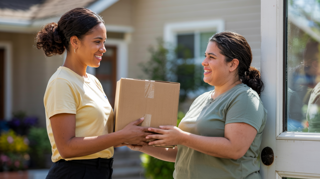 Zwei lächelnde Frauen mit einem Paket