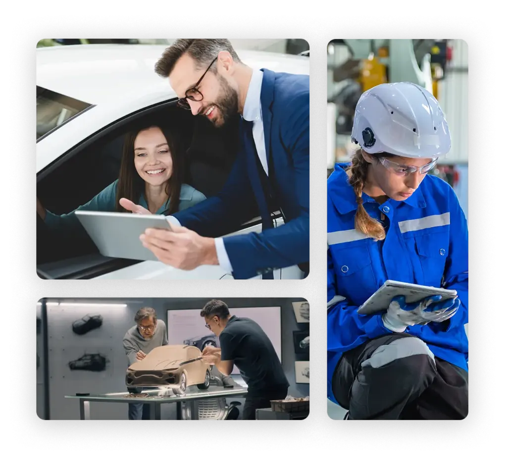 Automobileindustrie Arbeiter in unterschiedlichen Arbeitsbereichen