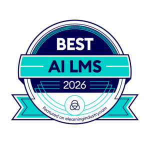 Award logo for Best AI LMS in 2026 from eLearning industry