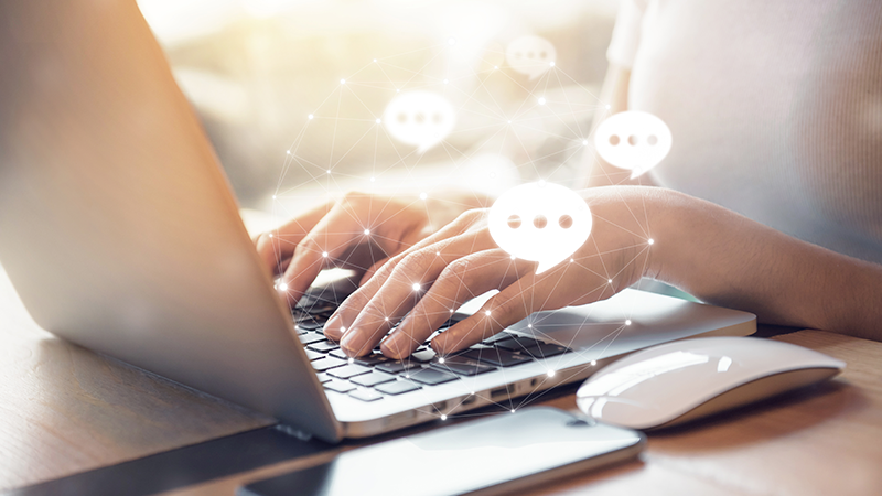 person using laptop chat