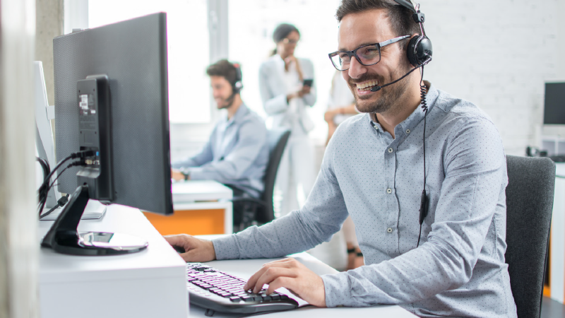 helpful worker taking call