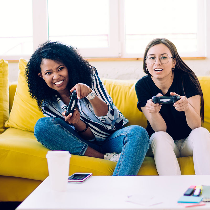 two women playing games