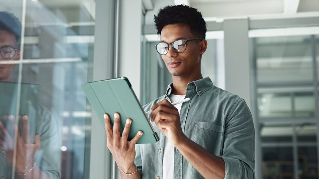 Person checking tablet