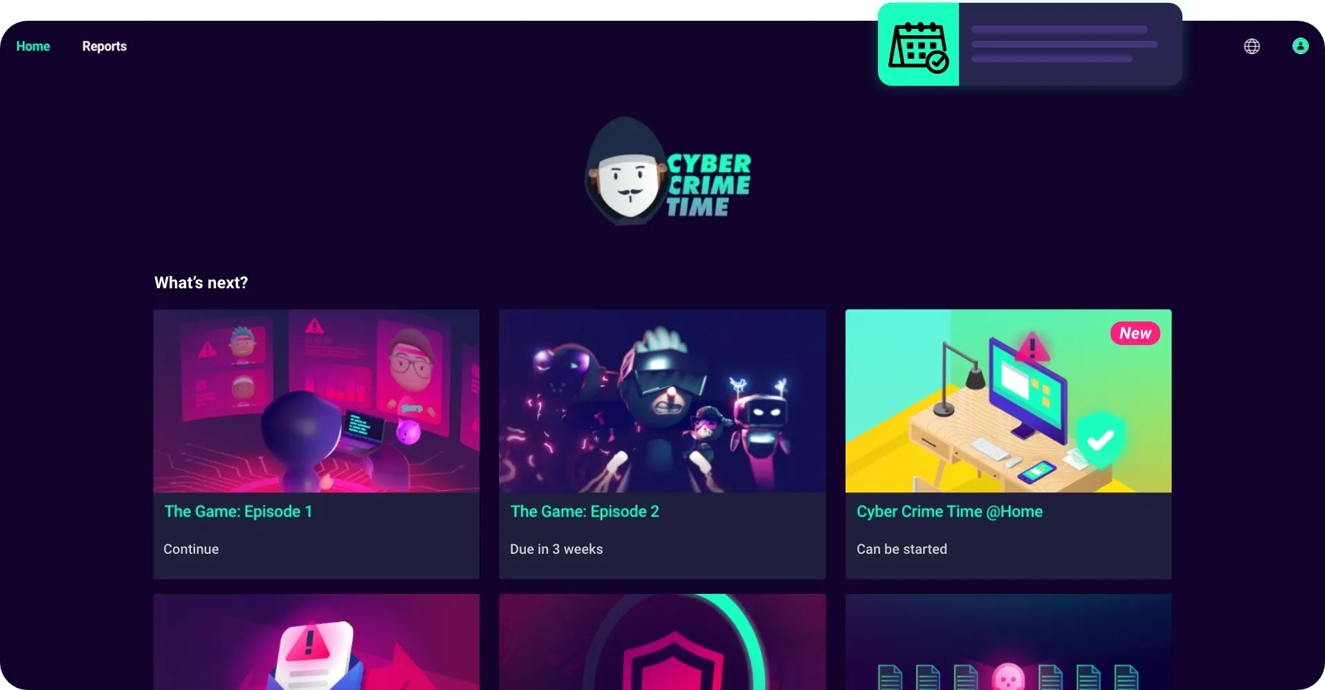Cyber Crime Time Learning portal screenshot