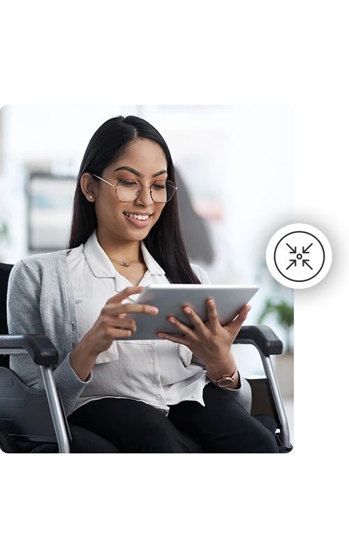 This image depicts a woman handling the required LMS Technical Specifications for her company