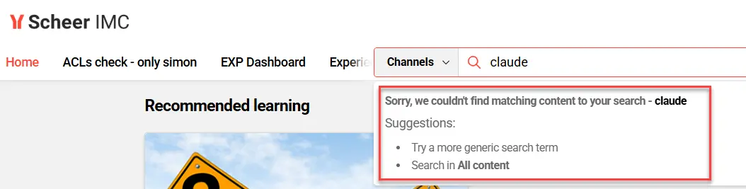Search guidance suggestions displayed when a global search returns no results