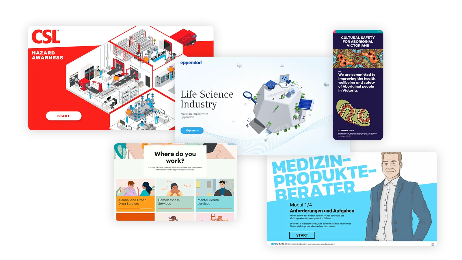 Screenshots from different life science online trainings