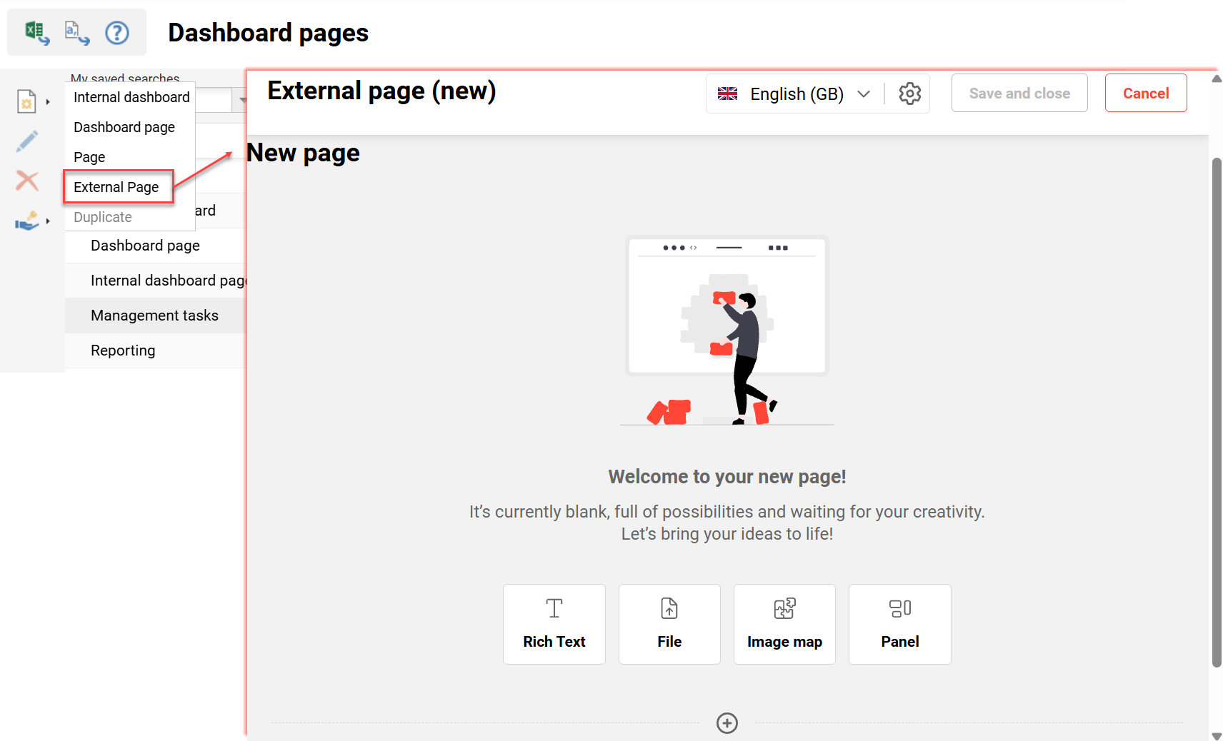 Screenshot of the external dashboard design modernisation within IP14.30 for the imc Learning Suite.